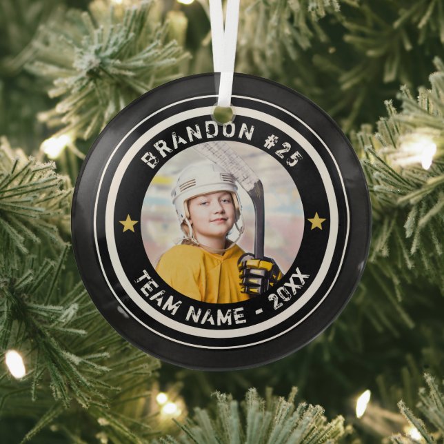Benutzerdefiniertes Hockey Player Nummer Foto Ihre Ornament Aus Glas (InSitu)