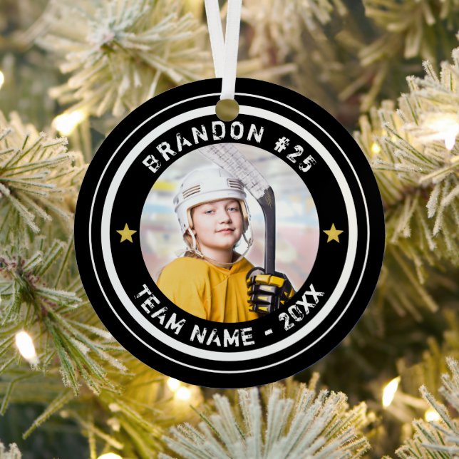 Benutzerdefiniertes Hockey Player Nummer Team Foto Ornament Aus Metall (InSitu)