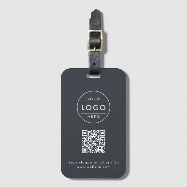 Benutzerdefiniertes Holzkohlegrau QR-Code-Logo Gepäckanhänger (Vorderseite Vertikal)