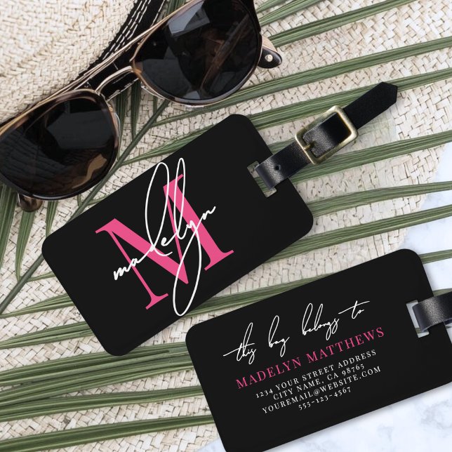 Benutzerdefiniertes Hot Pink Anfangsbuchstabe Name Gepäckanhänger (Custom Traveler Pink Initial Name Monogram Luggage Tag )
