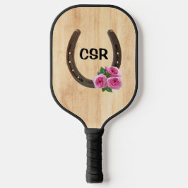 Benutzerdefiniertes Hufeisen mit Rose und Monogram Pickleball Schläger