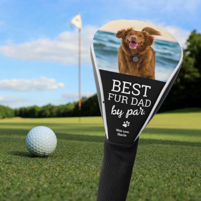 Benutzerdefiniertes Hund Foto Bester Vater nach Pa Golf Headcover (Best fur dad by par, golf club cover with photo.)