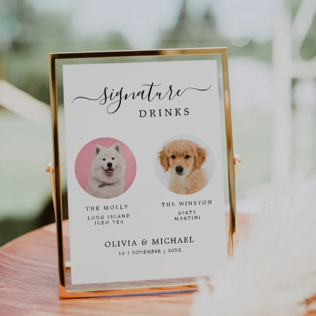 Benutzerdefiniertes Hundeschrift für Bar-Begleiter Einladung (Custom Dog Bar Pet Sign | Signature Drinks Wedding Invitation)
