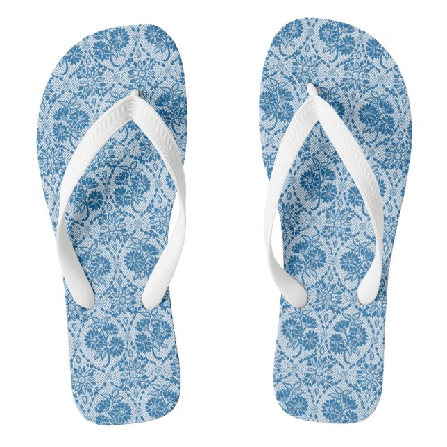Benutzerdefiniertes Indigo Blue Floral Imitate Spi Flip Flops (Fußbett)