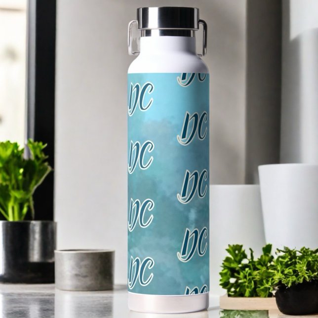 Benutzerdefiniertes Initialmuster aquamarin blaue  Trinkflasche (Von Creator hochgeladen)