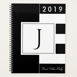 Benutzerdefiniertes Jahr 2019 Monogramm Schwarz-We Planer