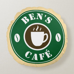 Benutzerdefiniertes Kaffeeshop-Geschäftsname-Logo Rundes Kissen