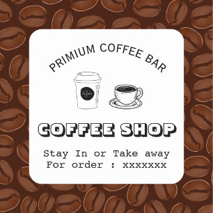 Benutzerdefiniertes Kaffeeshoplogo Quadratischer Aufkleber