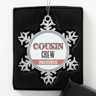 Benutzerdefiniertes Karomuster Cousin Crew Cousin Schneeflocken Zinn-Ornament