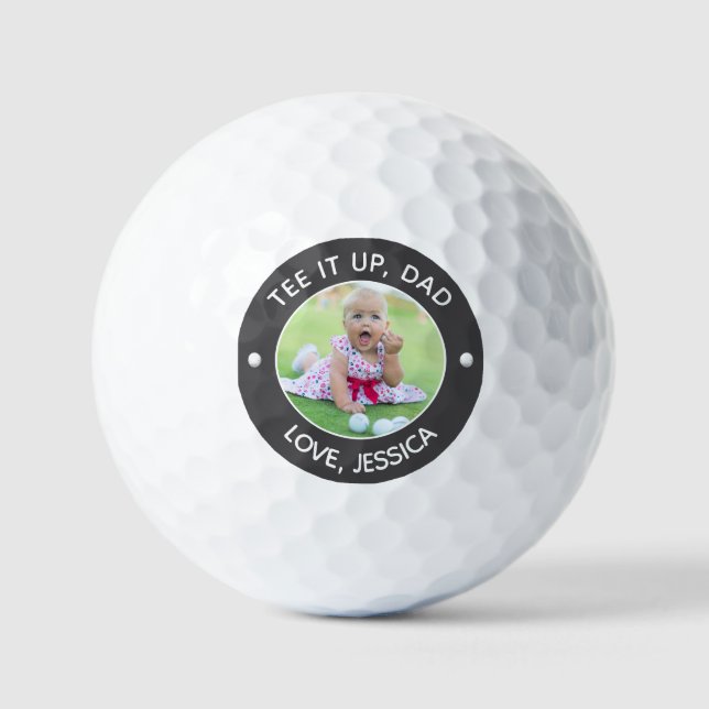 Benutzerdefiniertes Kind Foto T-Shirt Es Up Vater  Golfball (Vorderseite)