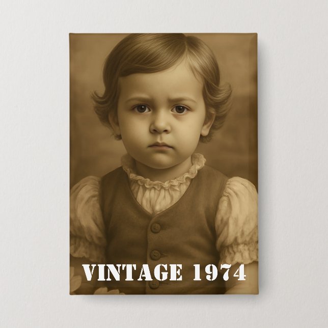 Benutzerdefiniertes Kinderfoto & Jahr Vintage Pers Button (Vorderseite)