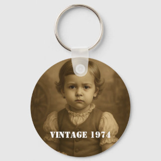 Benutzerdefiniertes Kinderfoto & Jahr Vintage Pers Schlüsselanhänger