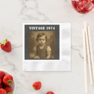 Benutzerdefiniertes Kinderfoto & Jahr Vintage Pers Serviette