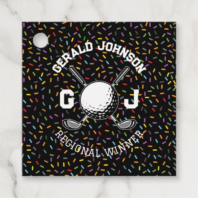 Benutzerdefiniertes Konfetti-Golf-Monogramm-Design Geschenkanhänger (Vorderseite)