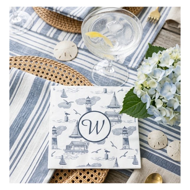 Benutzerdefiniertes Küsten-Toile-Monogramm | Vorne Serviette (Von Creator hochgeladen)