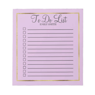 Benutzerdefiniertes Lavendel- und Gold-To-Do-Notiz Notizblock