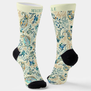 Benutzerdefiniertes Licht Dunkelblau Weiß Paisley- Socken