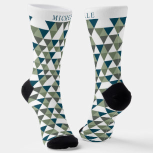 Benutzerdefiniertes Licht Dunkelgrün Weiß Geometri Socken