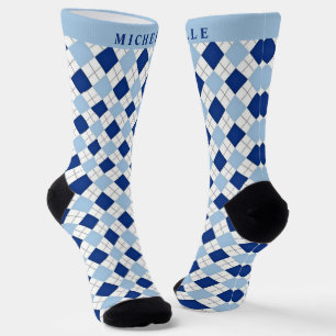 Benutzerdefiniertes Licht Weiß Dunkelblau Argyle-M Socken