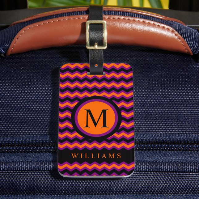 Benutzerdefiniertes Lila orangefarbenes Zickzack M Gepäckanhänger (Vorderseite Insitu 2)