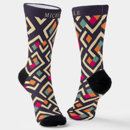 Benutzerdefiniertes Lila rosa, grünes Orange geome Socken