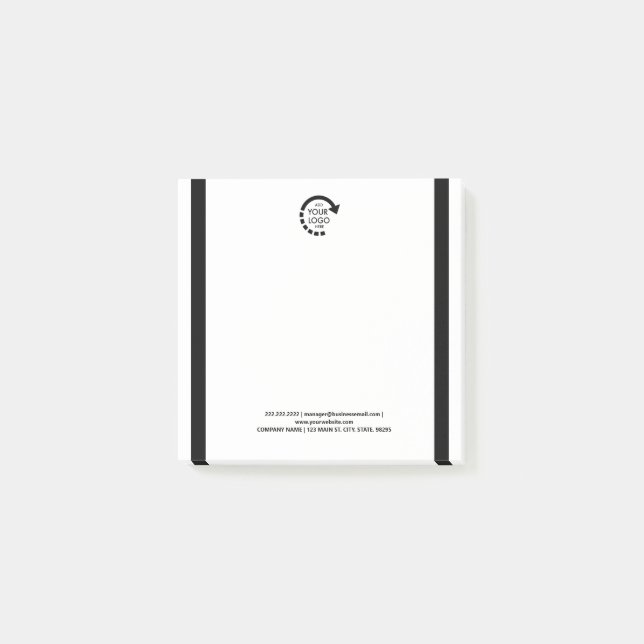 Benutzerdefiniertes Logo-Branding Moderne schwarze Post-it Klebezettel (Vorderseite)