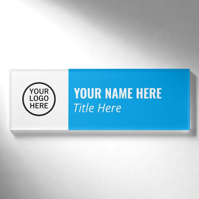 Benutzerdefiniertes Logo EleganLight Blue White Ma Namenschild (Vorderseite)