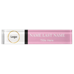Benutzerdefiniertes Logo Elegant Soft Pink, Weiß,  Namensplakette