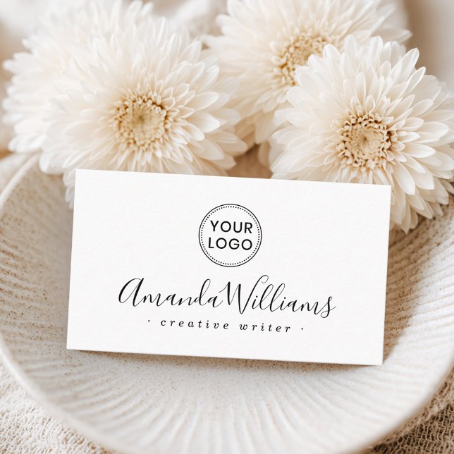 Benutzerdefiniertes Logo, elegant, weiß Visitenkarte (Custom logo elegant script white business card)