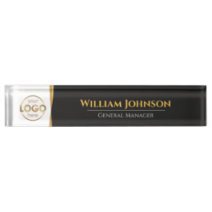 Benutzerdefiniertes Logo Elegante Black Gold Desk  Namensplakette