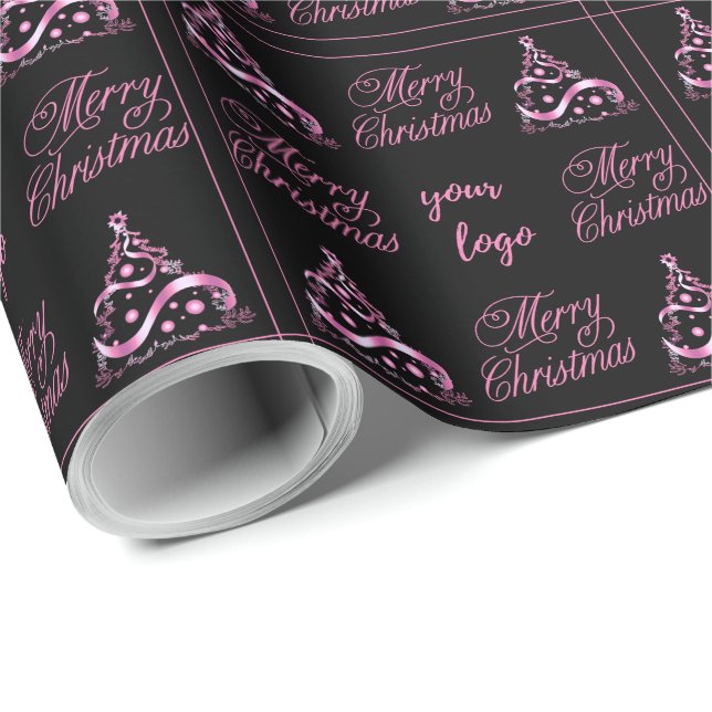 Benutzerdefiniertes Logo Elegante Schwarz Weihnach Geschenkpapier (Rolleneckpunkt)