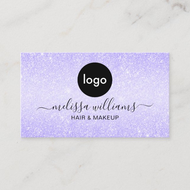Benutzerdefiniertes Logo Eleganter Chic Lila Glitz Visitenkarte (Vorderseite)