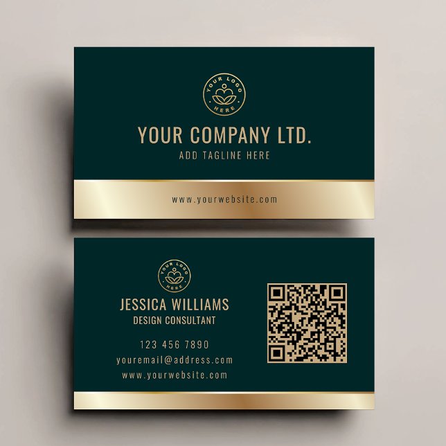 Benutzerdefiniertes Logo Eleganter Green Gold QR C Visitenkarte (Von Creator hochgeladen)