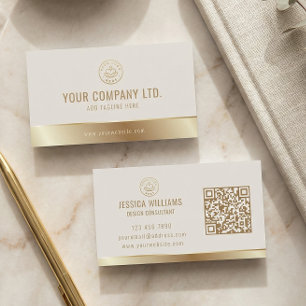 Benutzerdefiniertes Logo Elegantes Beige Gold QR-C Visitenkarte