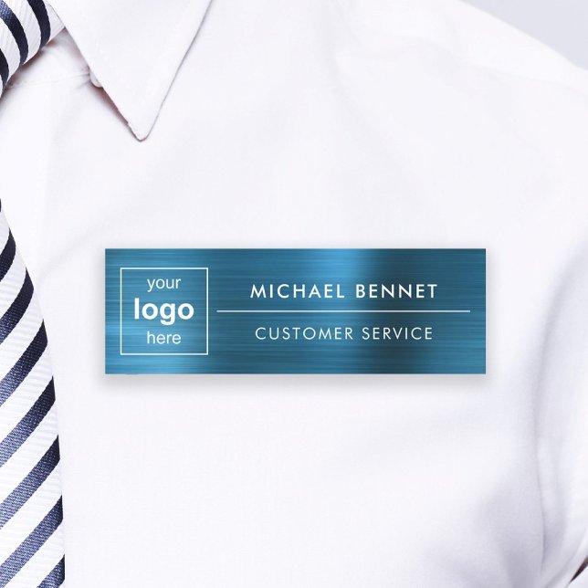 Benutzerdefiniertes Logo Elegantes Berufliches Unt Namensschild (Custom Logo Elegant Blue Professional Business Name Tag)