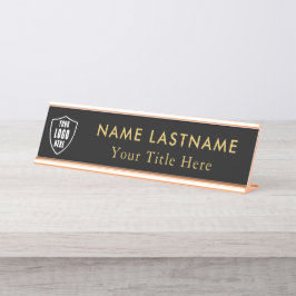 Benutzerdefiniertes Logo Elegantes schwarzes Gold Schreibtischnamensplakette