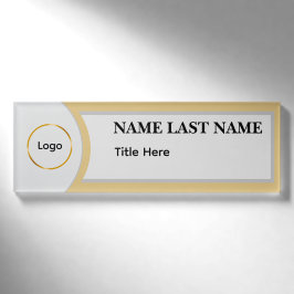 Benutzerdefiniertes Logo Elegantes Staubblau Weiß Namenschild