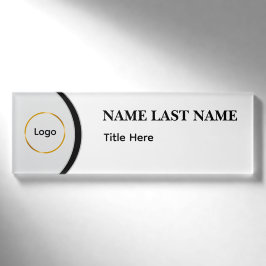 Benutzerdefiniertes Logo Elegantes Staubblau Weiß Namenschild