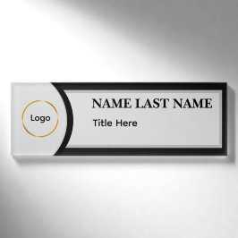 Benutzerdefiniertes Logo Elegantes Staubblau Weiß Namenschild