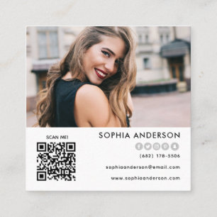 Benutzerdefiniertes Logo Foto QR Code Moderne Soci Quadratische Visitenkarte