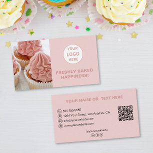 Benutzerdefiniertes Logo Foto QR Pink Bakery Visitenkarte