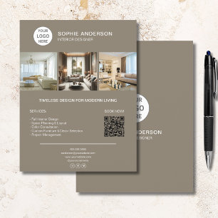 Benutzerdefiniertes Logo Foto QR Taupe Professione Flyer