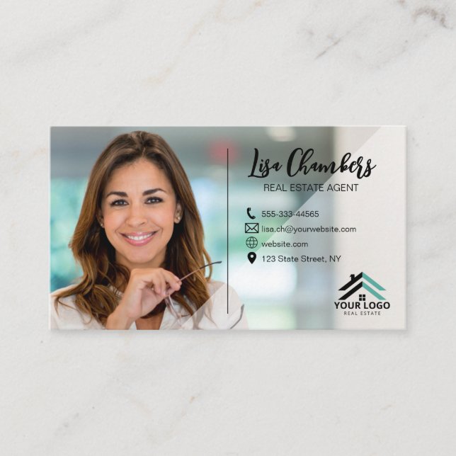 Benutzerdefiniertes Logo Foto Real Anwesen Agent R Visitenkarte (Vorderseite)