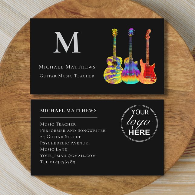 Benutzerdefiniertes Logo für Gitarrenmusiklehrer Visitenkarte (Guitar teacher custom logo business card)