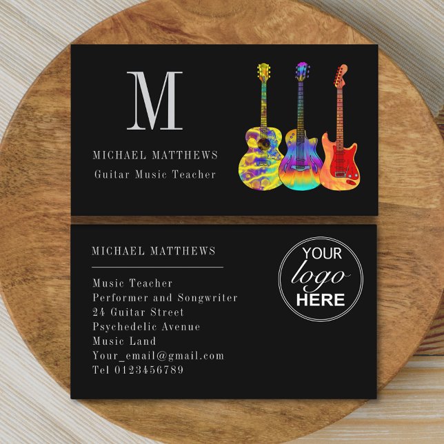Benutzerdefiniertes Logo für Gitarrenmusiklehrer Visitenkarte (Guitar tutor musician logo custom business card)