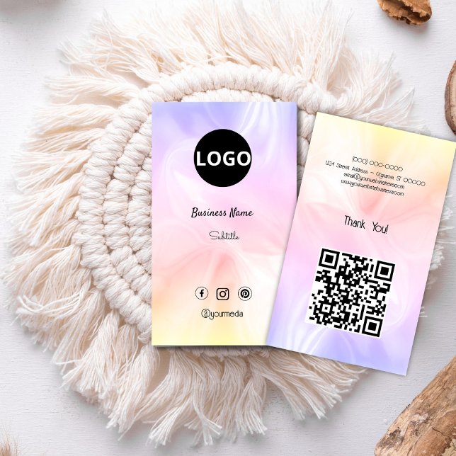 Benutzerdefiniertes Logo für holografische Optik Visitenkarte (elegant,modern,esthetician,rainbow,holographic,mineral opal,business card,qr code,professional busin)