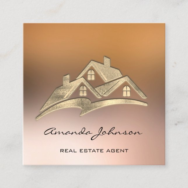 Benutzerdefiniertes Logo House Real Anwesen Agent  Quadratische Visitenkarte (Vorderseite)