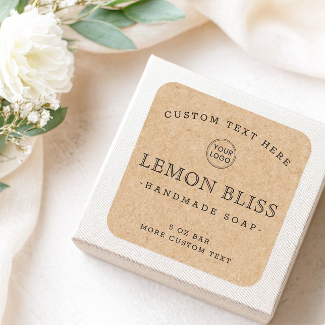 Benutzerdefiniertes Logo "Kraft"-Look-Papier-Marke Quadratischer Aufkleber (Custom logo Kraft look paper square product labels)