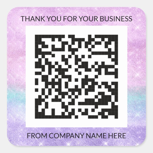 Benutzerdefiniertes Logo Lila Rosa QRCode Name Dan Quadratischer Aufkleber (Vorderseite)