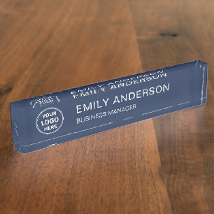 Benutzerdefiniertes Logo Minimal Navy Blau Unterne Namensplakette